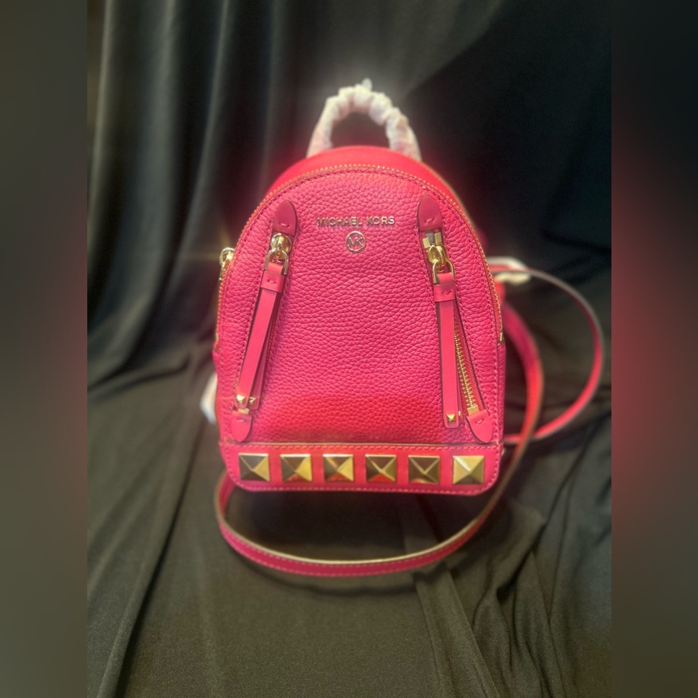 Brooklyn Extra-Small Pebbled Leather Backpack- Hot pink - Picture 11 of 11